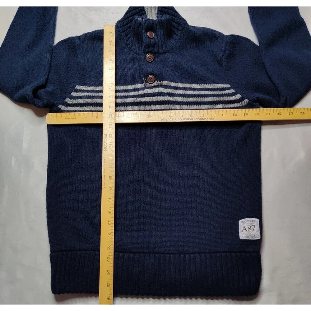 AEROPOSTALE Men Medium Blue Henley Mock Neck Cotton Acrylic Blend Sweater‎